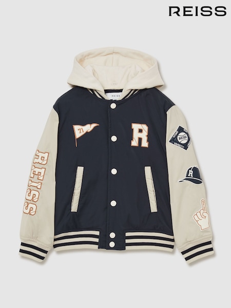 Reiss Navy/Stone Wells 13-14 yrs Home-Run Colourblock Bomber Jacket (AW3958) | €113