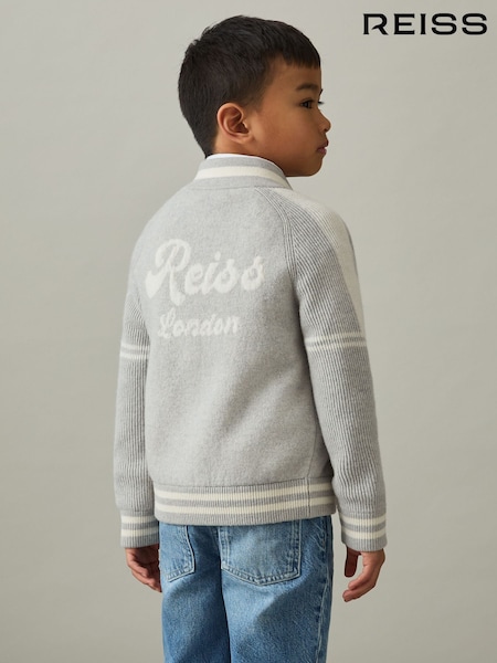 Reiss Grey/White Yates 3-9 yrs Logo-Intarsia Bomber Jacket (AW3964) | €71