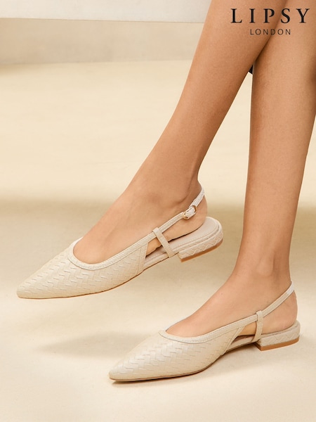 Lipsy Cream Flat Pointed Toe Faux Leather Ballerina Pumps (AW3989) | ₪181