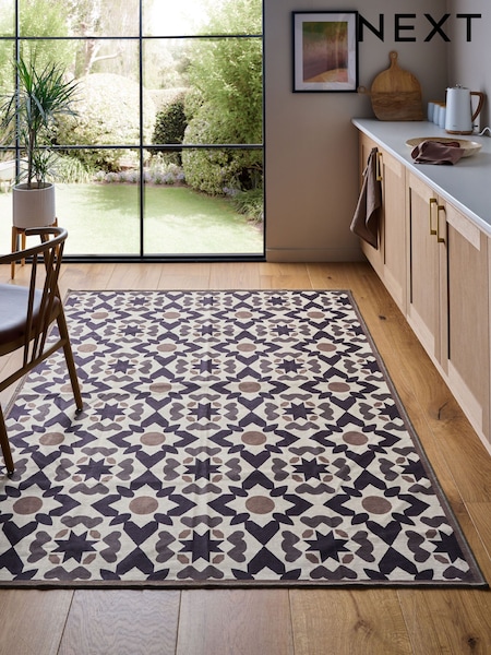 Brown Washable Geometric Tile Rug (AW3998) | €39 - €197