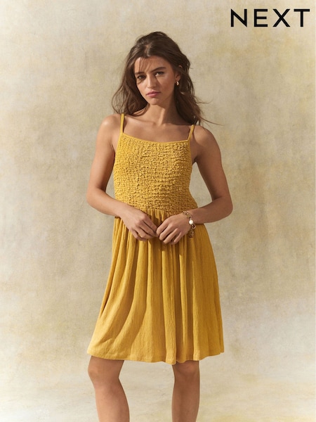 Ochre Yellow Strappy Textured Jersey Mini Dress (AW4084) | €30