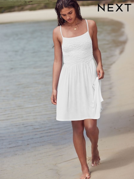White Strappy Textured Jersey Mini Dress (AW4086) | €30