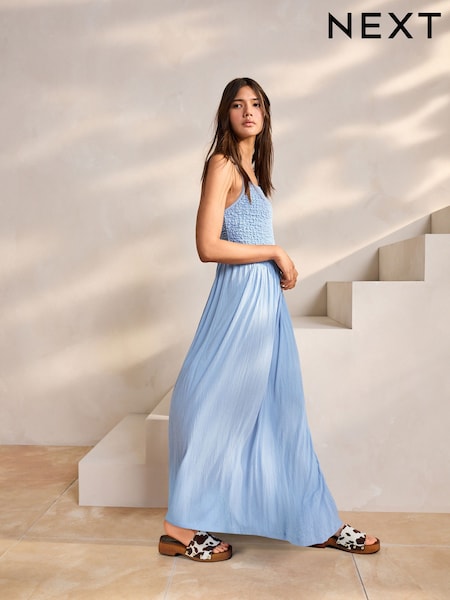 Cornflower Blue Strappy Shirred Jersey Maxi Dress (AW4095) | €41.50