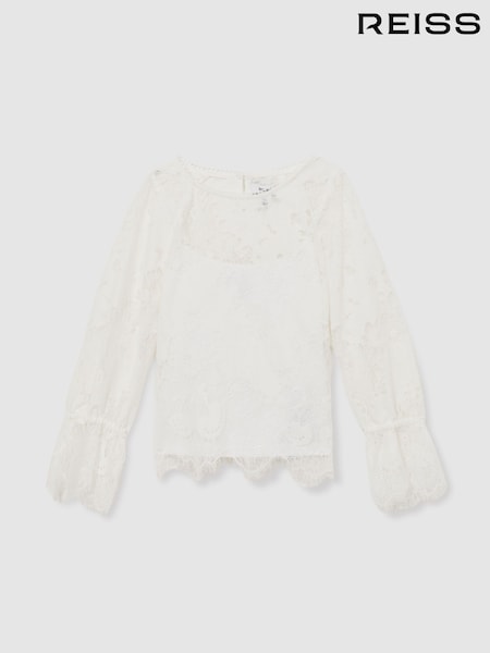 Reiss Ivory Emilia 13-14 yrs Lace Long-Sleeve Top (AW4144) | 426 QAR