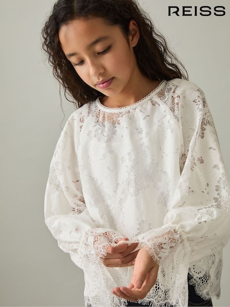 Reiss Ivory Emilia Lace Long-Sleeve Top (AW4147) | 404 QAR