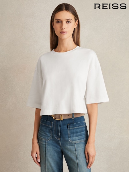White - Reiss Alex Stretch-Cotton Cropped T-Shirt (AW4159) | €63