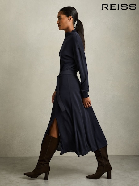 Marineblau - Reiss Alina Compact-Knit Belted Midi Dress (AW4160) | 260 €