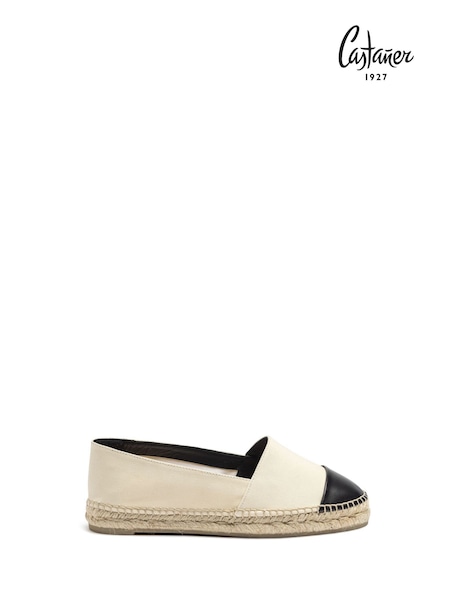 Castaner Cream Sflat Slip-On Leather Toe Espadrille (AW4301) | 968 LEI