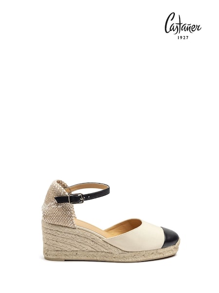 Castaner Cream Wedge Heel Ankle Strap Cotton Leather Toe & Strap Espadrilles (AW4304) | €226