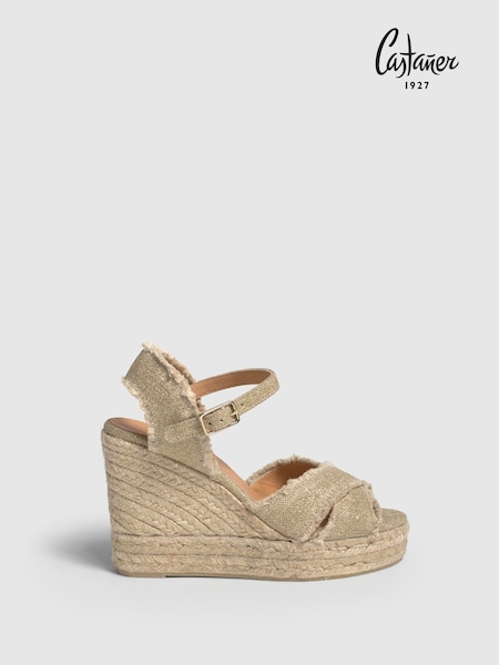 Castaner Gold Platform Wedges Cross Strap Espadrilles (AW4307) | AED1,019