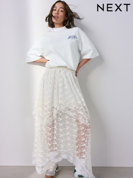Cream Tiered Lace Maxi Skirt (AW4368) | €66