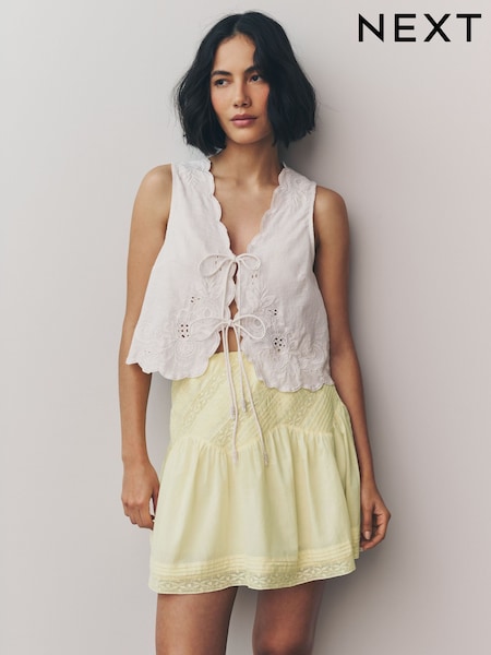 Yellow Lace Detail Mini 100% Cotton Skirt (AW4378) | €35