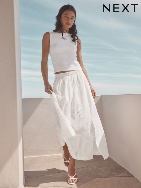 Valkoinen - Embroidered Paisley Midi Skirt (AW4383) | €97
