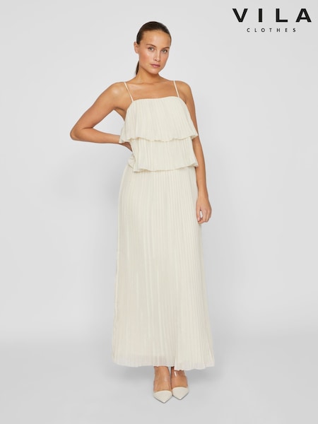 Кремовый - VILA Chiffon Ruffle Pleated Maxi Occasion Dress (AW4414) | €85