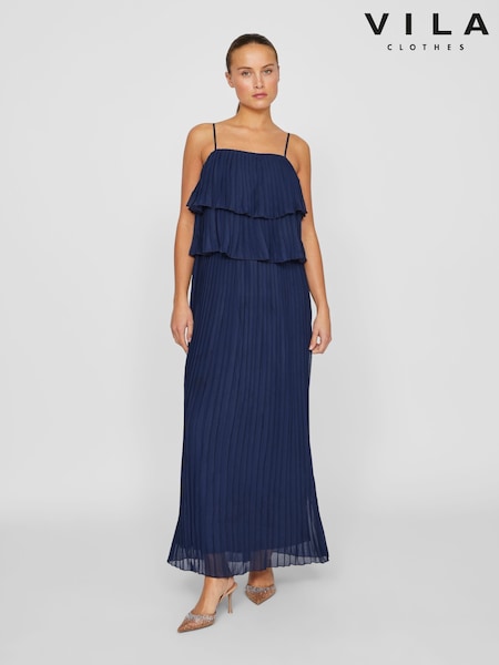 Синий - VILA Chiffon Ruffle Pleated Maxi Occasion Dress (AW4415) | €85