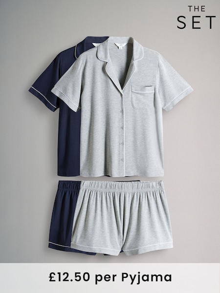 The Set Viscose Blend Button Through Pyjamas 2 Pack with Piping (AW4425) | ‏124 ر.ق.
