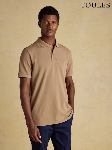 Joules Woody Light Brown Cotton Pique Polo Shirt (AW4446) | AED175