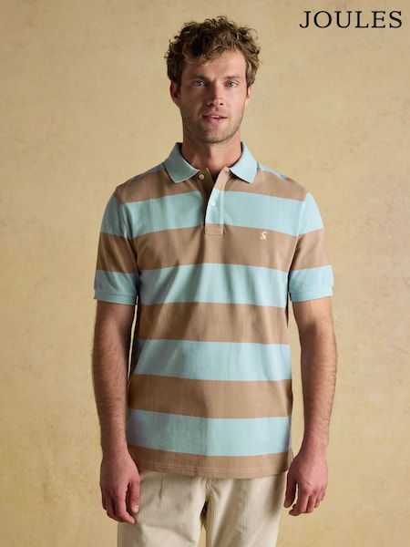 Joules Woody Blue/Brown Cotton Pique Polo Shirt (AW4457) | €41.95