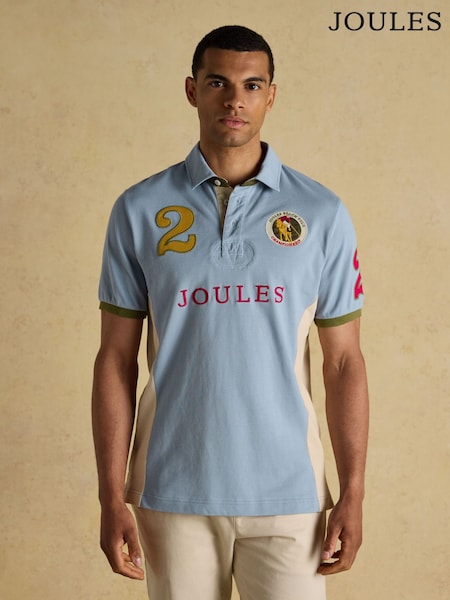 Embellished Blue/Ecru Classic Fit Cotton Polo Shirt (AW4465) | €66