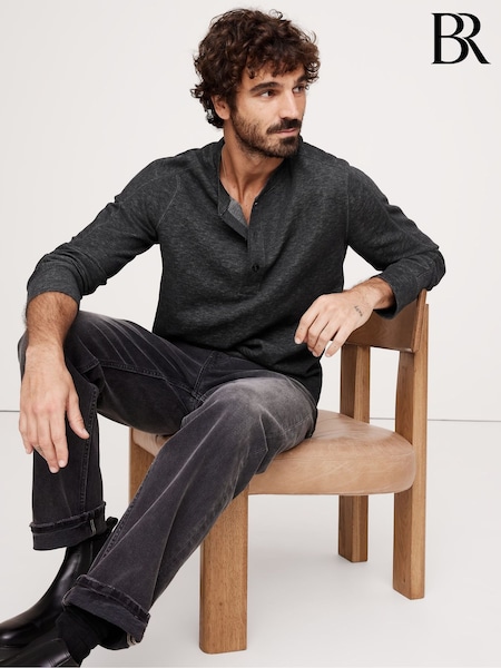 Banana Republic Grey Slub Double-Knit Henley Long Sleeve T-Shirt (AW4498) | €92