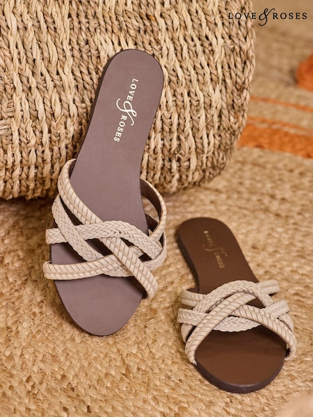 Cream - Sandale confortabile din piele împletită Love & Roses (AW4578) | 276 LEI