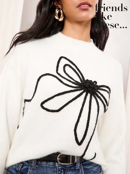 Friends Like These Ivory Contrast Bow Jumper (AW4628) | €59