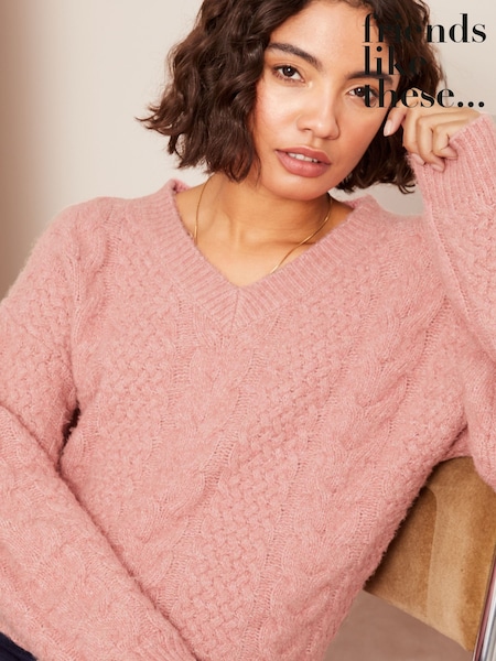 Roz - Friends Like These V-Neck Cable Knit Jumper (AW4630) | 283 LEI