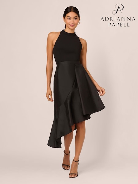 Adrianna Papell Crepe Combo Taffeta Black Dress (AW4635) | €112