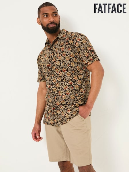 FatFace Washed Black Short Sleeve Authentic Indian Hand Block Print Shirt (AW4663) | R$ 475
