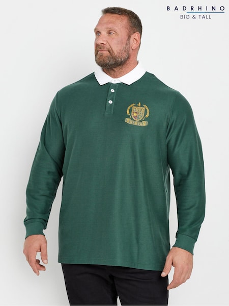 BadRhino Big & Tall Green 'Detroit' Print Stripe Rugby Polo Shirt (AW4747) | € 56