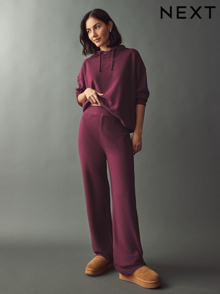 Burgundy Red Cosy Soft Touch Co-ord Wide Leg Trousers (AW4756) | AED80