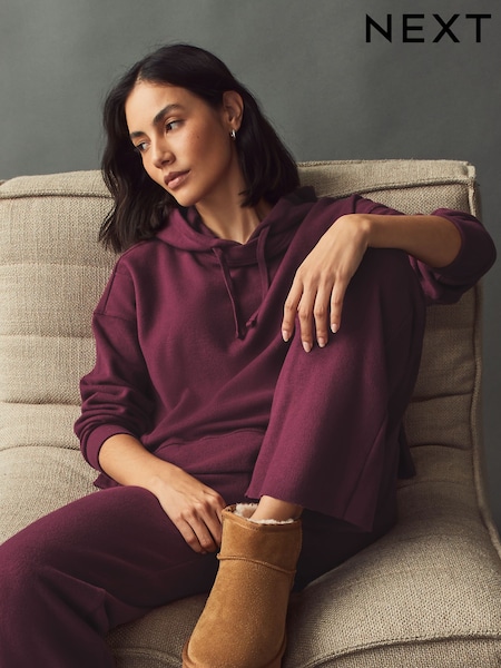 Burgundy Red Relaxed Fit Cosy Soft Touch Ribbed Stepped Hem Hoodie (AW4767) | EGP1,920