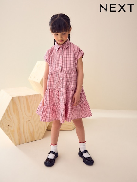 Rojo - Cotton Rich School Gingham Tiered Shirt Collar Dress (3-14yrs) (AW4869) | 12 € - 17 €
