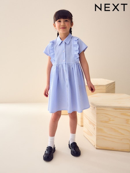 Blue Frill Gingham School Dress (3-14yrs) (AW4871) | AED46 - AED71