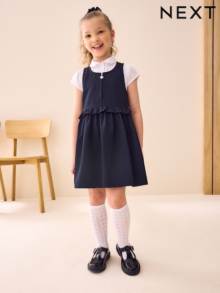 Azul marino - Zip Front Frill Waist School Pinafore Dress (3-14yrs) (AW4875) | 14 € - 18 €