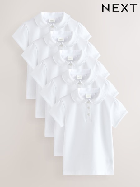 White Cotton Stretch Frill Collar School Polo Tops 5 Pack (3-16yrs) (AW4876) | €29 - €42