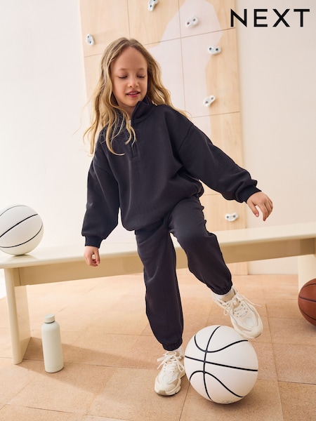 Black Cotton Rich Sports Funnel Neck Sweat and Joggers Set (3-16yrs) (AW4877) | € 33 - € 41
