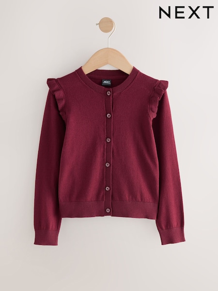 Burgundy Red Cotton Rich Frill Shoulder School Cardigan (3-16yrs) (AW4883) | R$ 100 - R$ 145