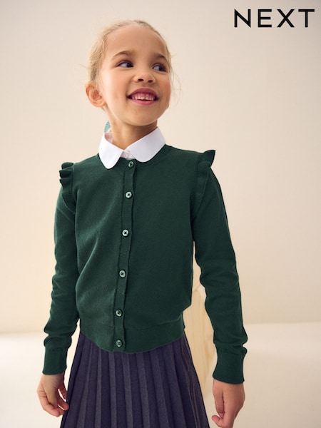 Green Cotton Rich Frill Shoulder School Cardigan (3-16yrs) (AW4890) | €14 - €21