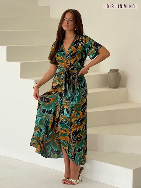 Girl In Mind Green Feather Farren Wrap Maxi Dress (AW4999) | 247 QAR