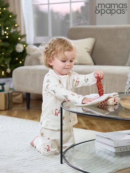 Mamas & Papas Night Before Christmas Print 100% Cotton White Pyjamas (AW5013) | €14