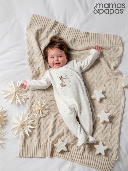 Mamas & Papas My First Christmas Velour White Sleepsuit (AW5020) | €23