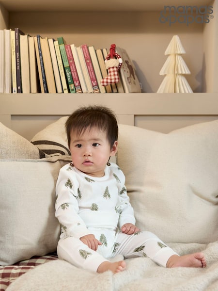 Mamas & Papas Christmas Tree Print White Bodysuit and Leggings Set 2 Piece (AW5035) | €16