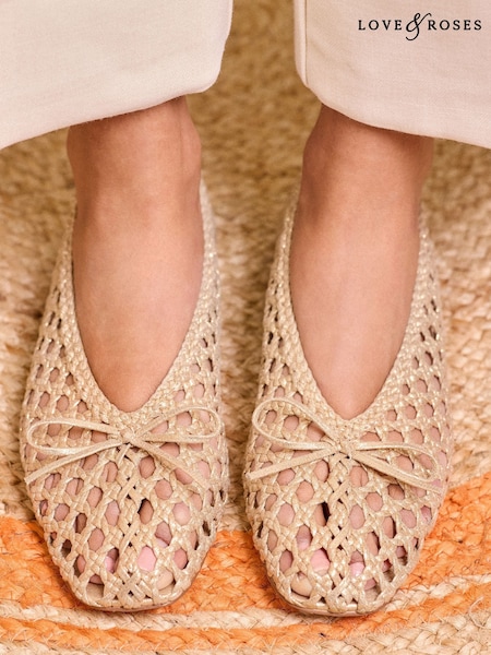 Aur - Love & Roses Woven Crochet Faux Leather Ballerina Pump Shoes (AW5056) | 313 LEI