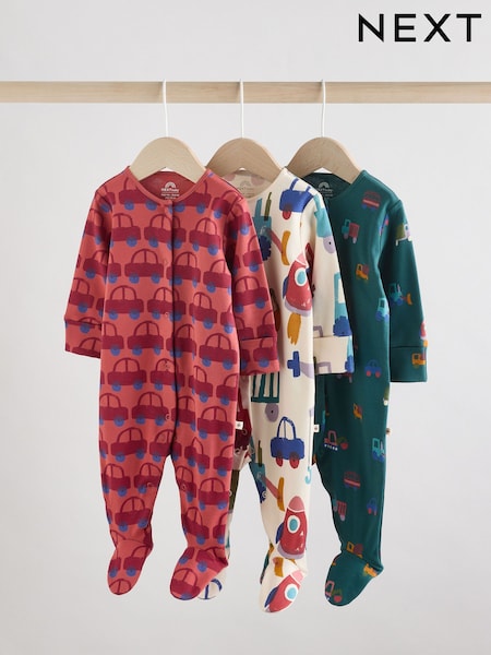 Multi 100% Cotton Popper Baby Sleepsuit 3 Pack (AW5057) | AED91