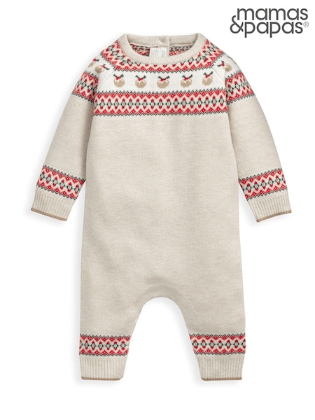 Mamas & Papas Fairailse Knit Christmas Brown Romper (AW5087) | 121 LEI