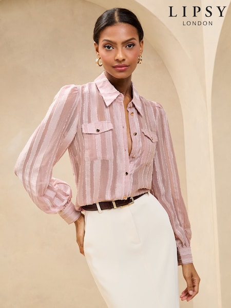Vaaleanpunainen - Lipsy Utility Stripe Burnout Shirt (AW5164) | €66