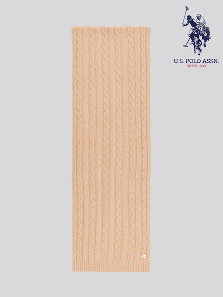 Natural - U.S. Polo Assn. Womens Hanging Signature Cable Knit Scarf (AW5182) | 156 LEI