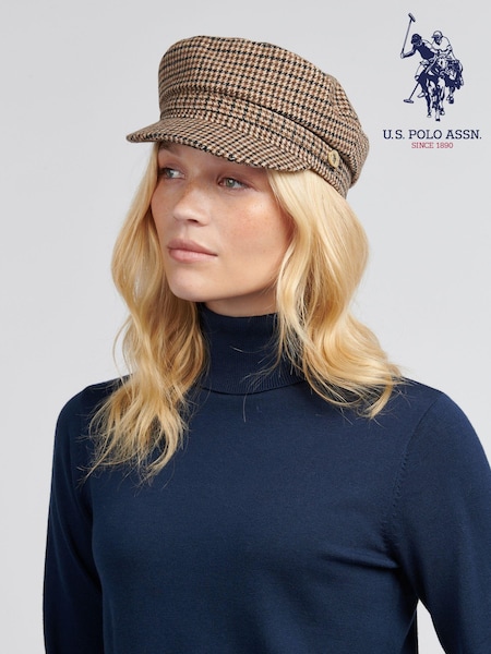 U.S. Polo Assn Natural Womens Check Felt Baker Boy Hat (AW5183) | €42