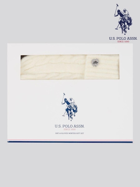 Vit - U.s. Polo Assn. Womens Signature Cable Knit Winter Beanie And Gloves Set (AW5185) | kr518